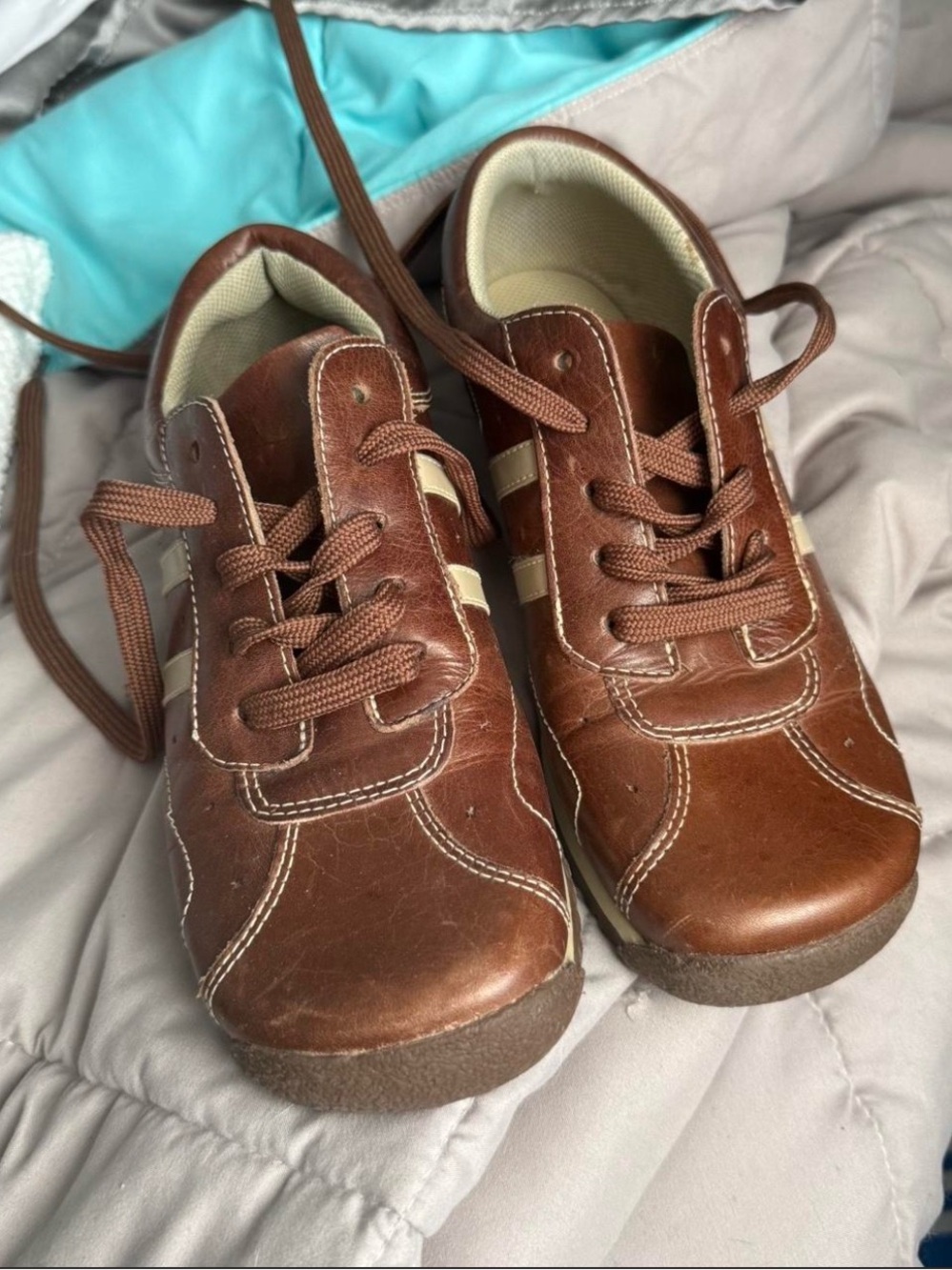 Steve Madden Brown Leather Lace-Up Sneakers with Cream Stripes